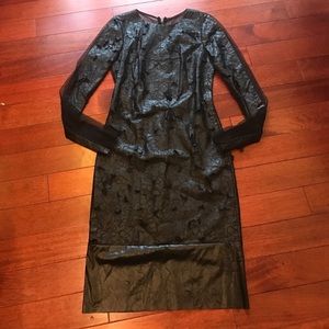 👠floral laser cut leather long sleeve midi dress